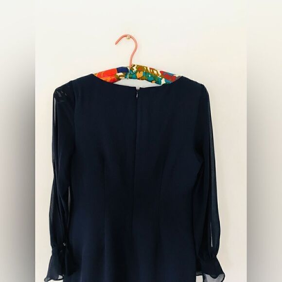Karl Lagerfeld Paris | Navy Chiffon Sleeve crepe sheath dress | size 4 - Picture 7 of 10